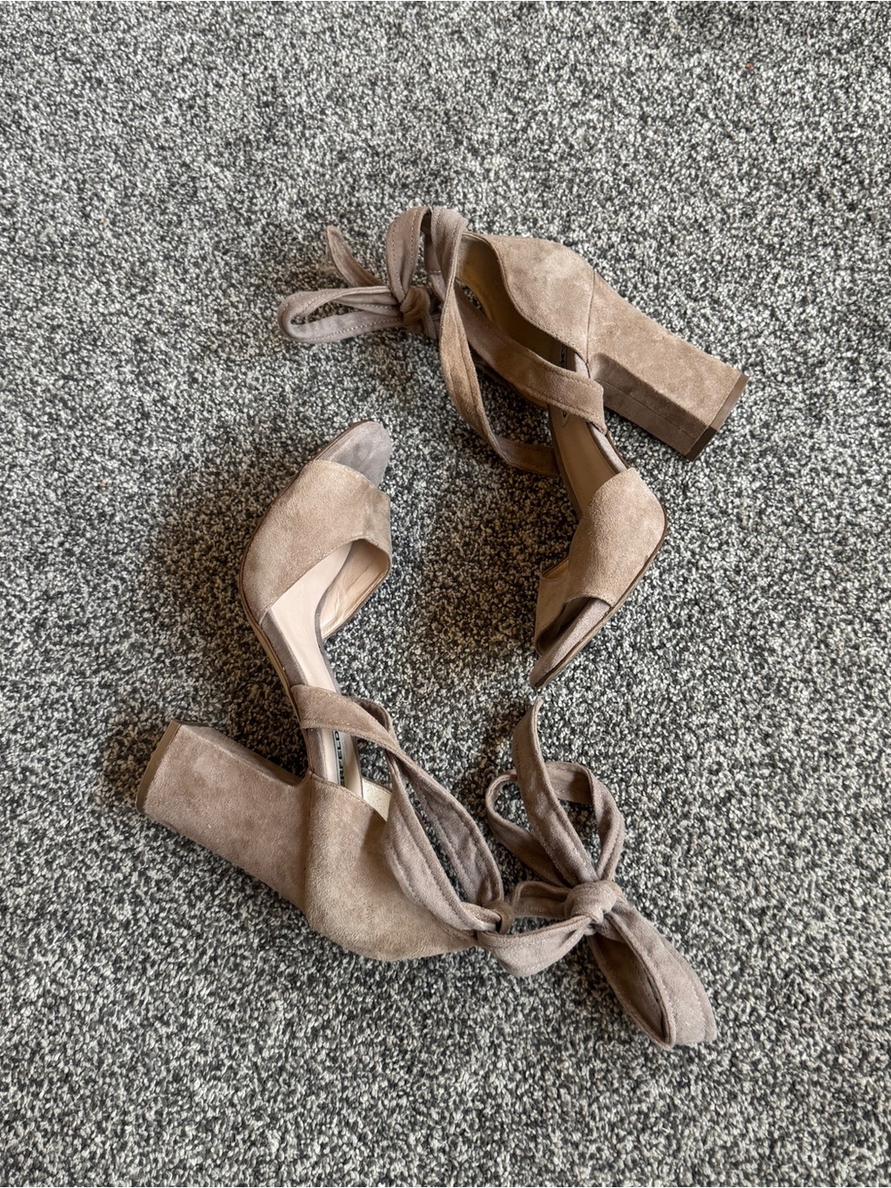 Karl Lagerfeld Paris Racha Suede Wrap Tie Block Heel Sandals Taupe EU 38.5 US8.5 - Picture 6 of 11